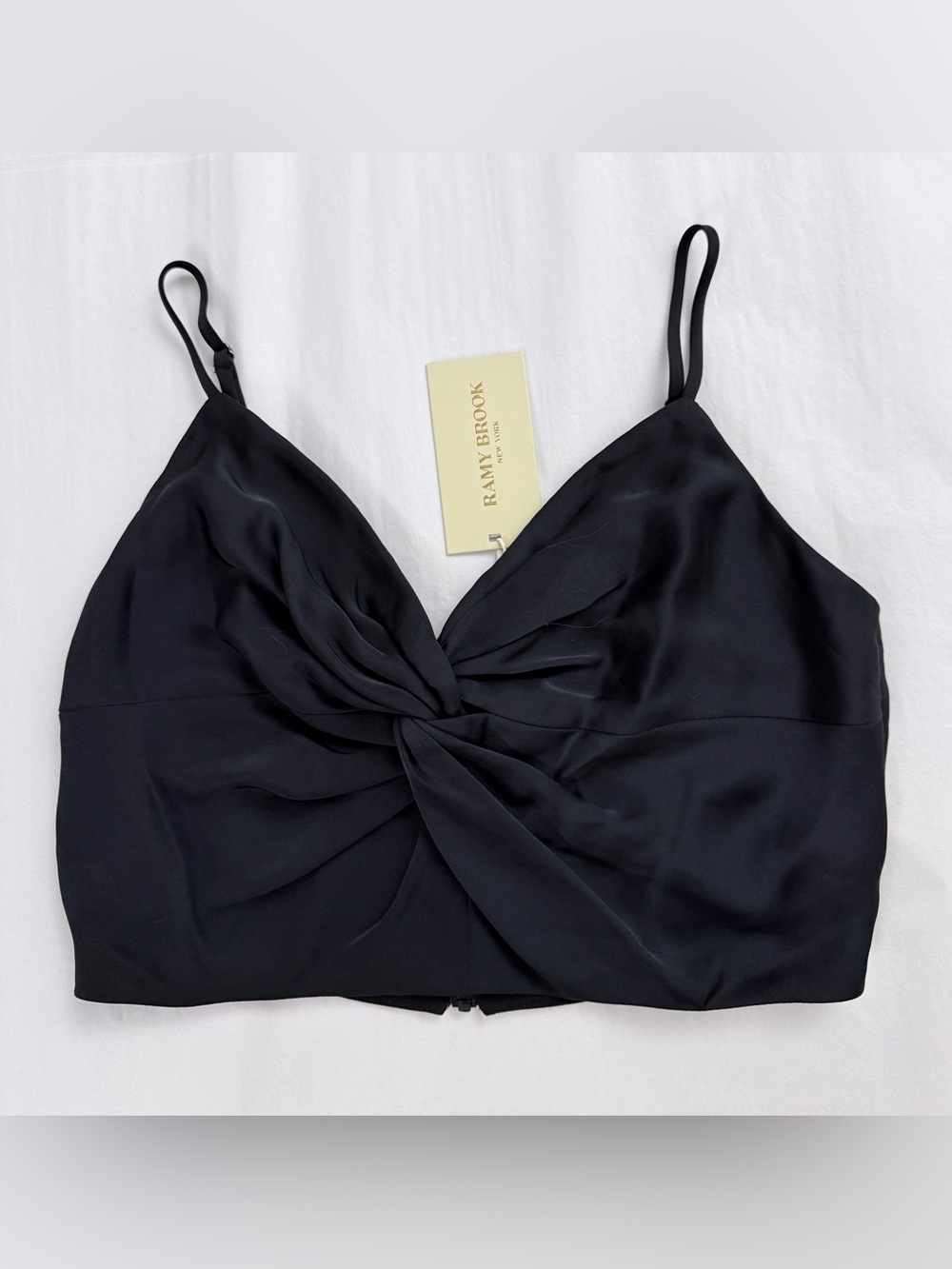 Ramy Brook Lucile Black Satin Twist top in size 0